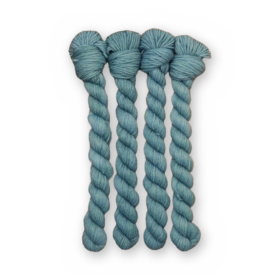 Patina Color Bar Plush Sock fingering weight yarn, 20g mini skein shown for color