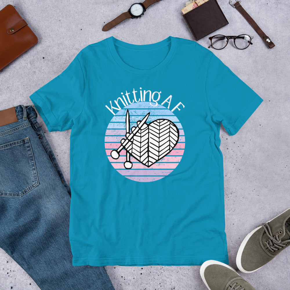 Pastel on Dark Fabric Knitting AF Unisex Scoop Neck T-Shirt