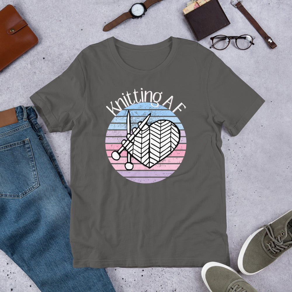 Pastel on Dark Fabric Knitting AF Unisex Scoop Neck T-Shirt