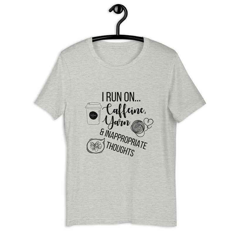 "I Run On Caffeine, Yarn, & Inappropriate Thoughts" Unisex Scoop Neck Tee