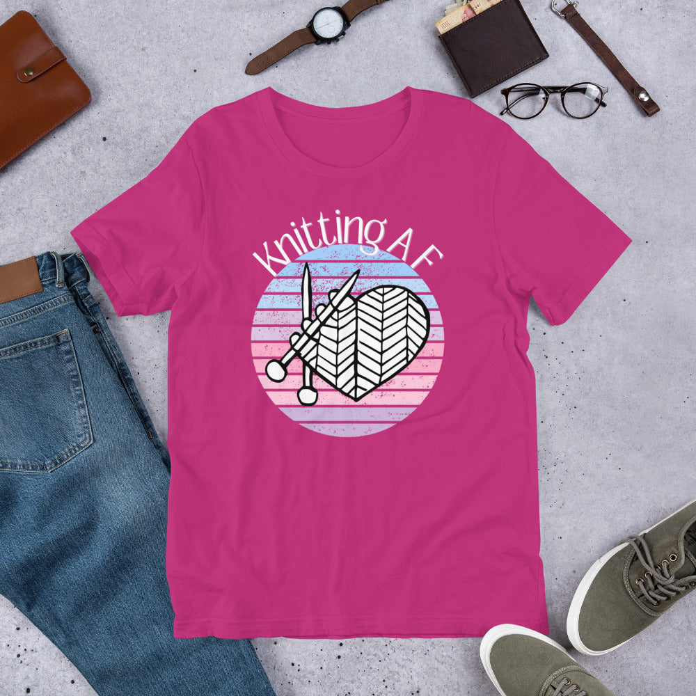Pastel on Dark Fabric Knitting AF Unisex Scoop Neck T-Shirt