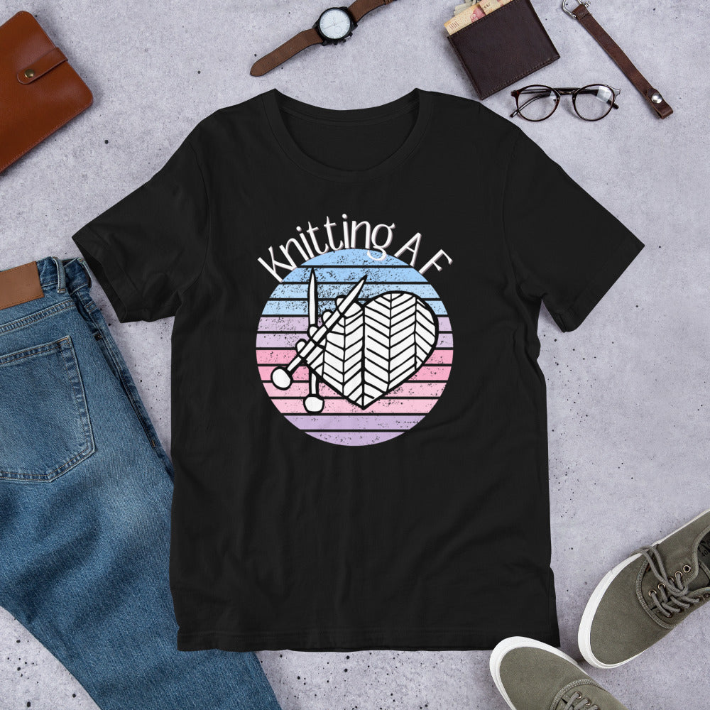 Pastel on Dark Fabric Knitting AF Unisex Scoop Neck T-Shirt
