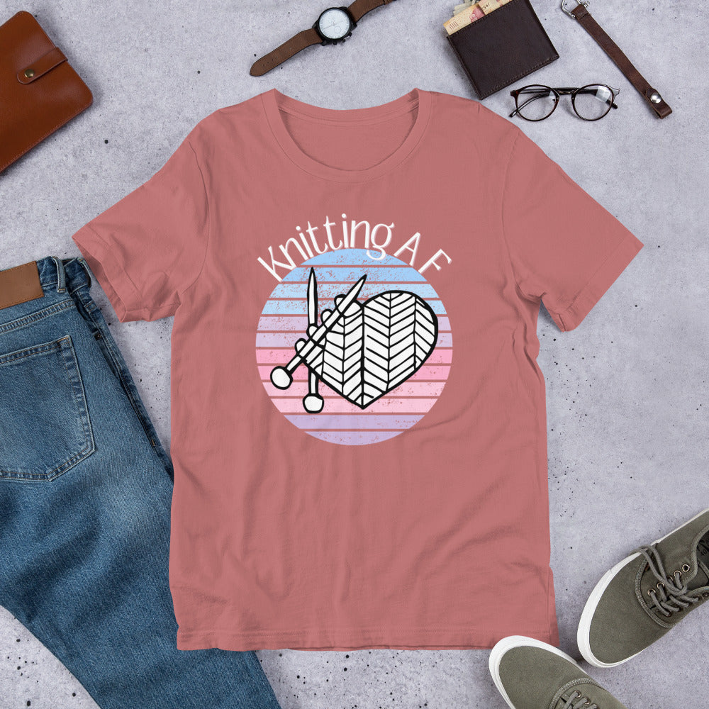 Pastel on Dark Fabric Knitting AF Unisex Scoop Neck T-Shirt
