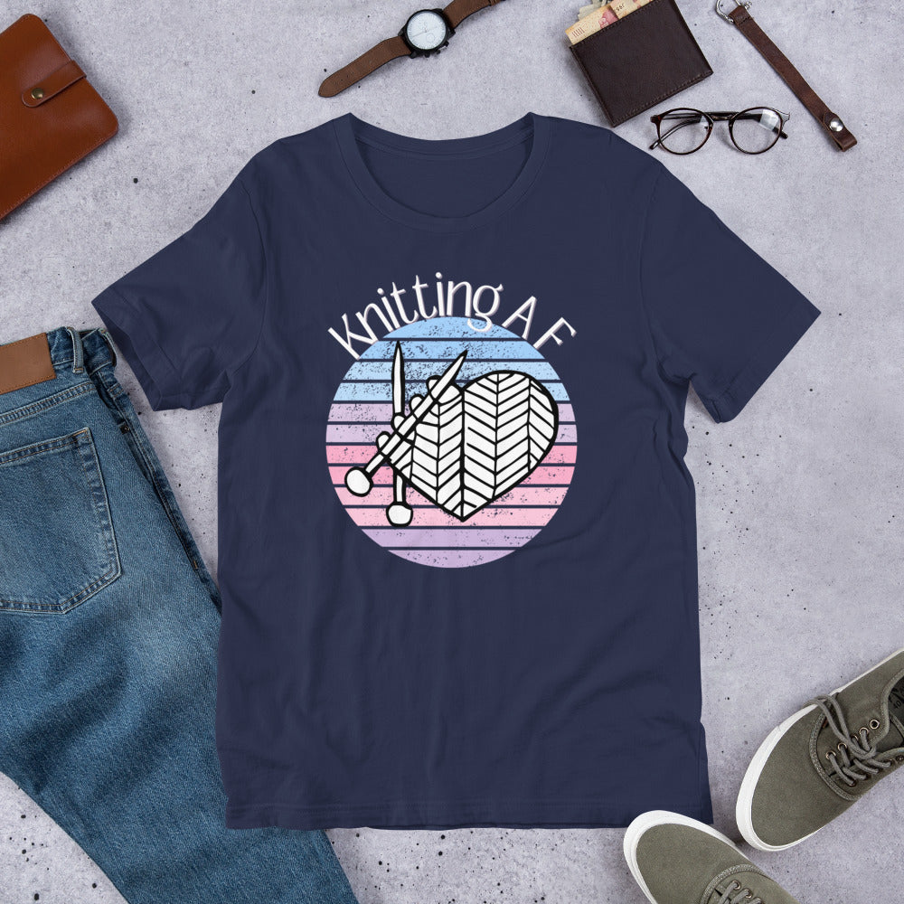 Pastel on Dark Fabric Knitting AF Unisex Scoop Neck T-Shirt