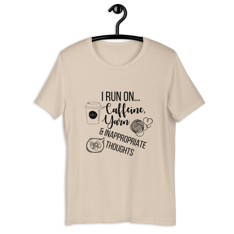 "I Run On Caffeine, Yarn, & Inappropriate Thoughts" Unisex Scoop Neck Tee