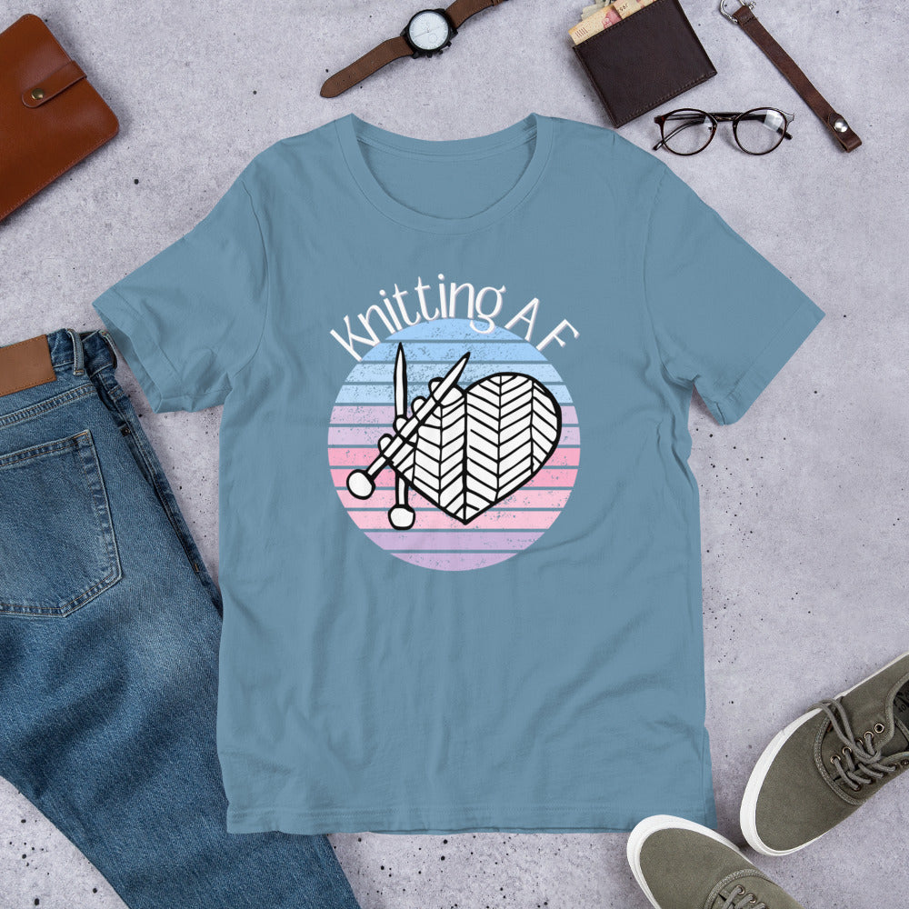 Pastel on Dark Fabric Knitting AF Unisex Scoop Neck T-Shirt