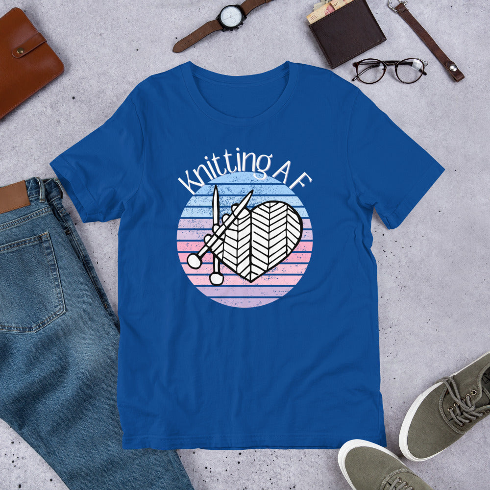Pastel on Dark Fabric Knitting AF Unisex Scoop Neck T-Shirt