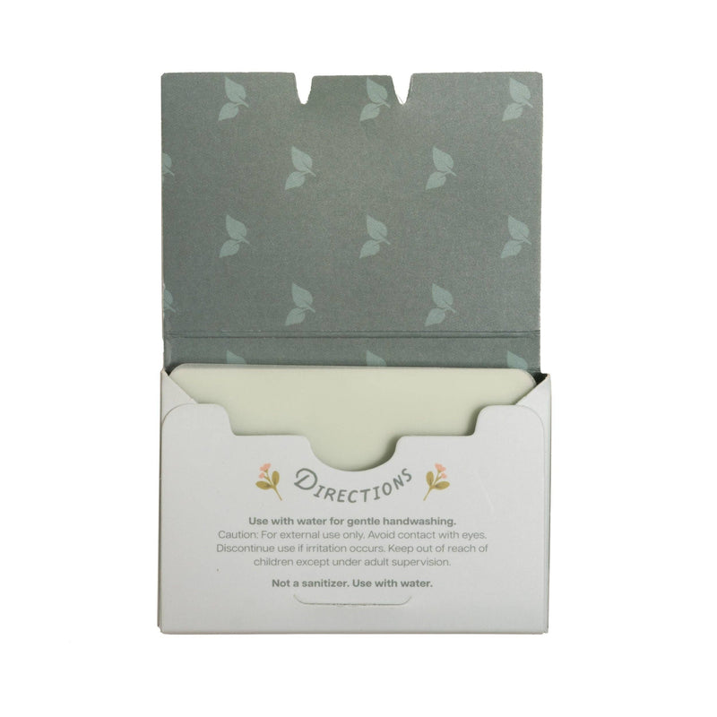 Open paper soap box showing the thin soap sheets inside
