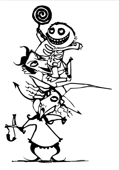Lock, Shock, and Barrel — a trio of trick-or-treaters