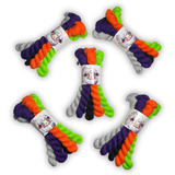 Five October 2026 Staff Pick fingering mini sets, each with five 20g skeins in purple, orange, lime green, black and light gray