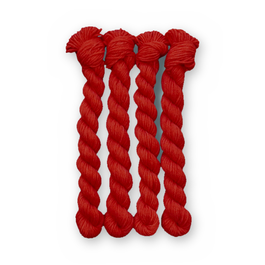 Cherry Color Bar Plush DK weight yarn, 20g mini skein shown for color