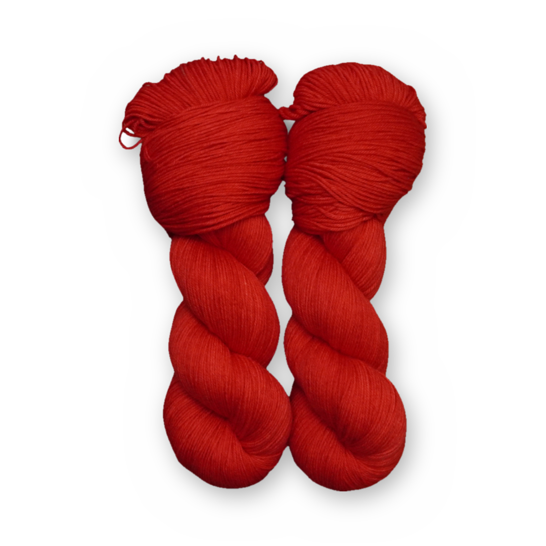 Cherry Sock Set main color: Cherry Color Bar Plush Sock fingering weight yarn, 100g skein