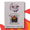 Hypnotic Yarn product card with  sheep logo and dumpster fire design with text This Little Light Of Mine, I'm Gonna Let It Shine.