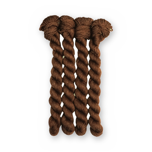 Hot Cocoa Color Bar Plush Sock fingering weight yarn, 20g mini skein shown for color