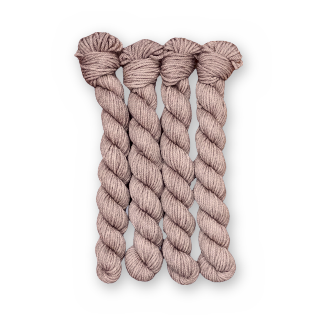Iced Latte Color Bar Plush DK weight yarn, 20g mini skein shown for color