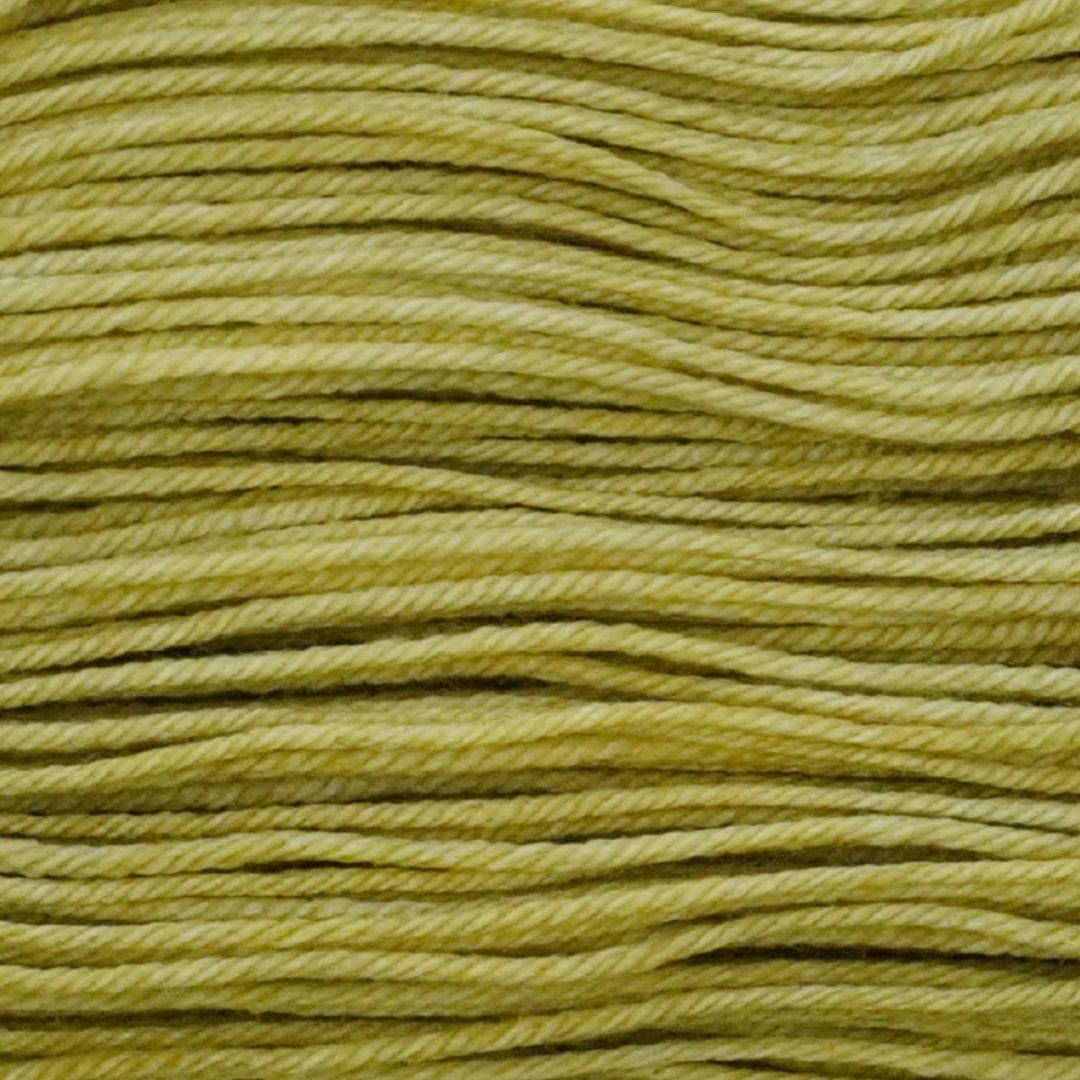 Pressed Olive Color Bar Plush DK weight yarn, close-up of the color