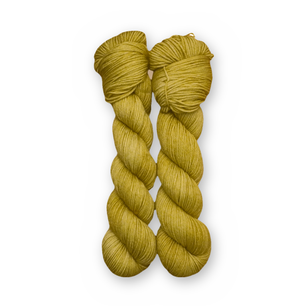 Pressed Olive Color Bar Plush Sock fingering weight yarn, 50g skein shown for color