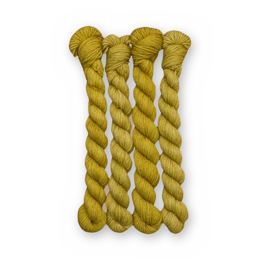 Pressed Olive Color Bar Plush Sock fingering weight yarn, 20g mini skein shown for color