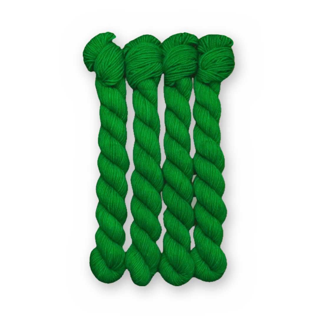 Sour Apple Color Bar Plush Sock fingering weight yarn, 20g mini skein shown for color