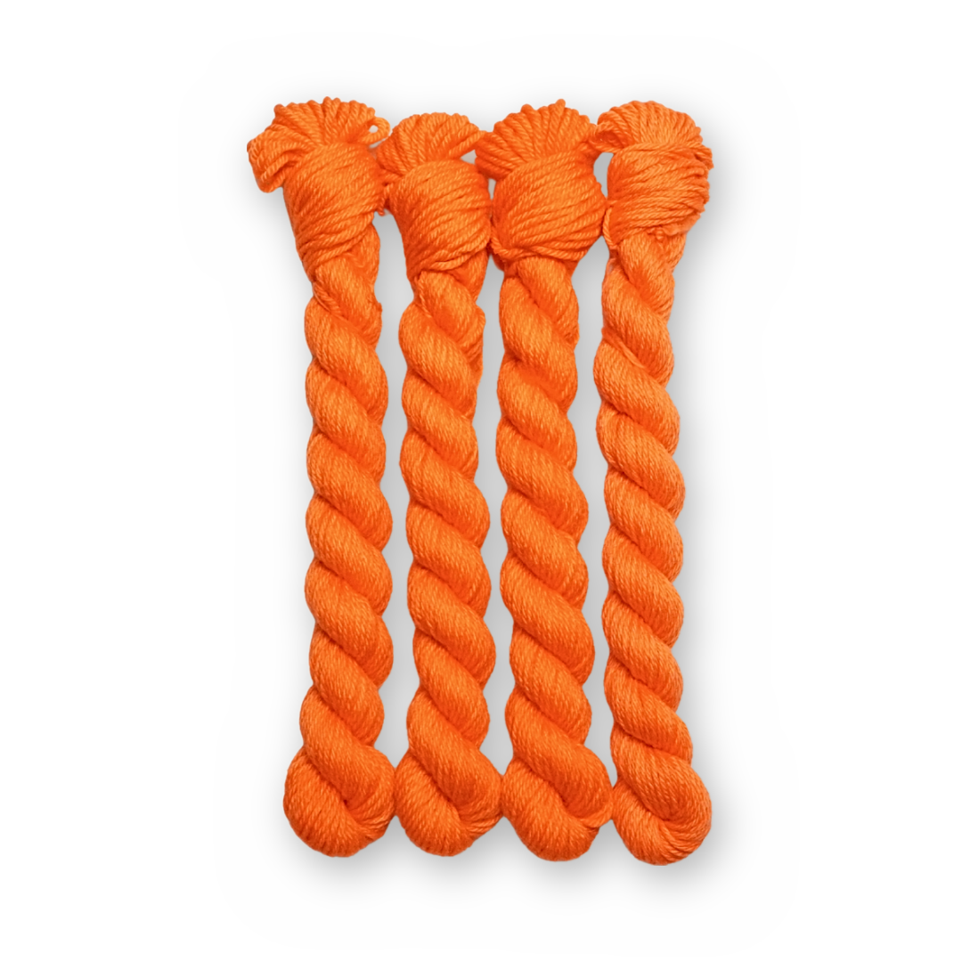Tangerine Color Bar Plush DK weight yarn, 20g mini skein shown for color