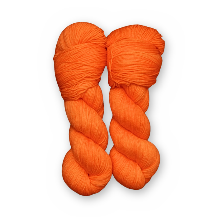 Tangerine Sock Set main color: Tangerine Color Bar Plush Sock fingering weight yarn, 100g skein
