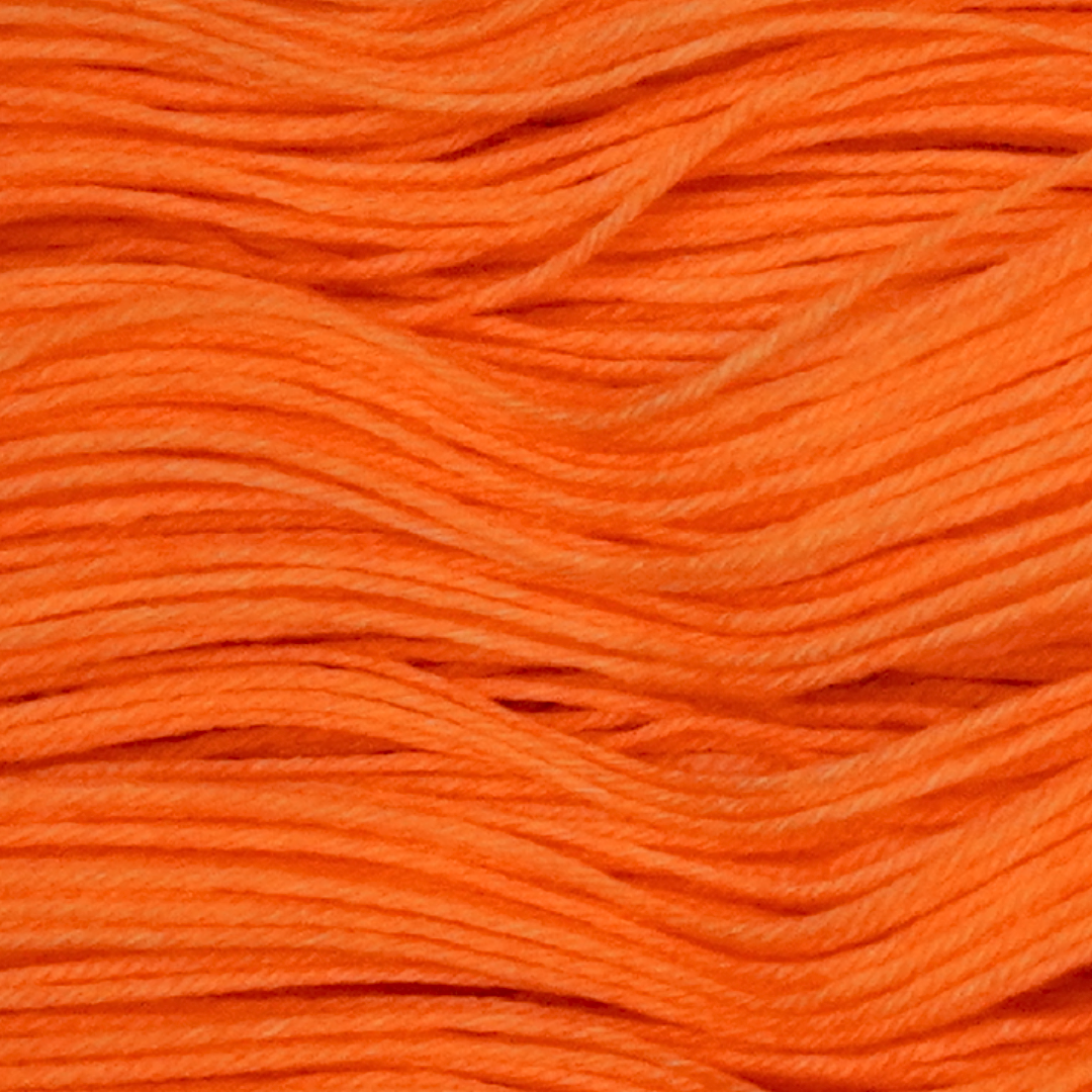 Tangerine Color Bar Plush Sock fingering weight yarn, close-up of the color
