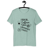 "I Run On Caffeine, Yarn, & Inappropriate Thoughts" Unisex Scoop Neck Tee