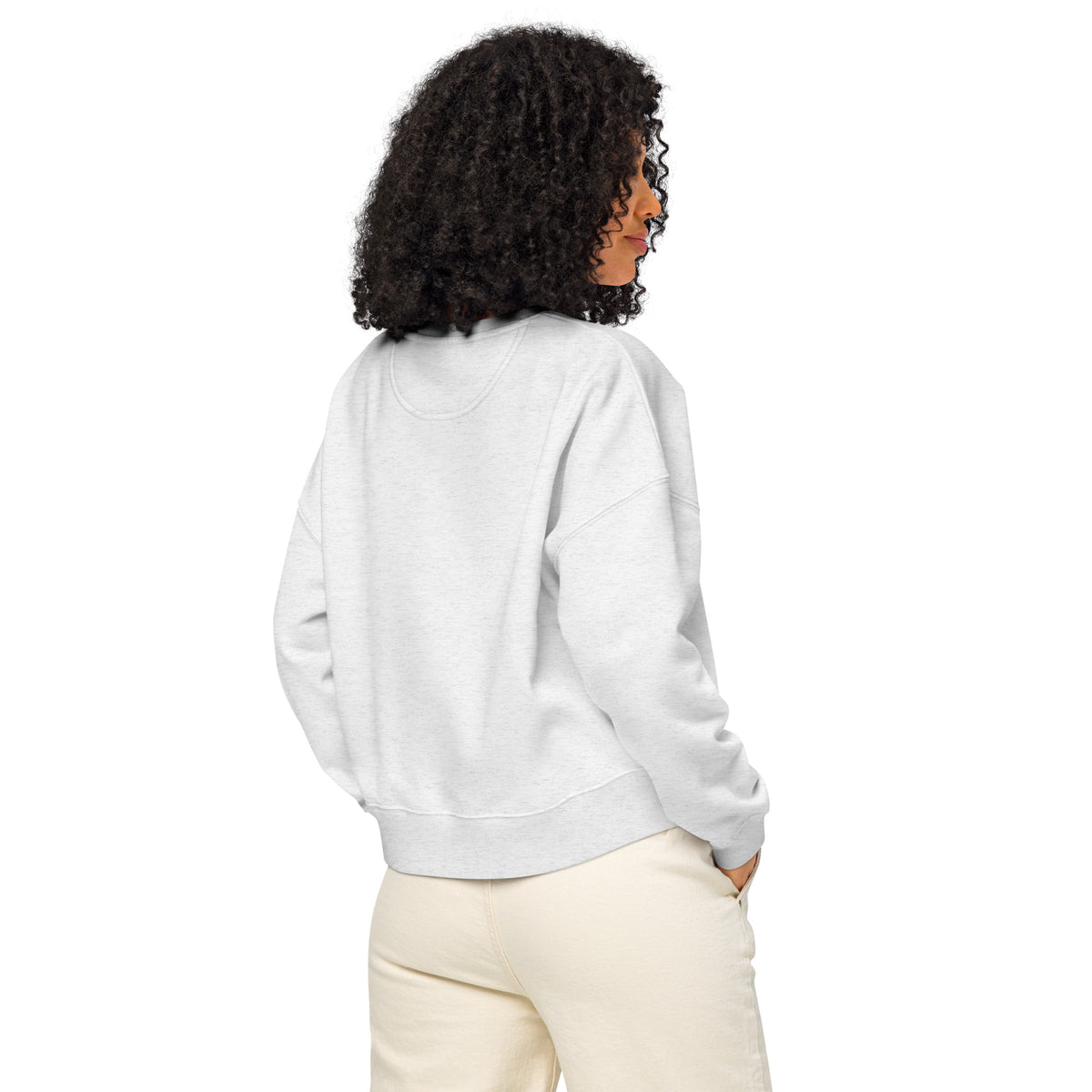 Back of the heather gray NeuroSpicy Hooker cropped sweatshirt