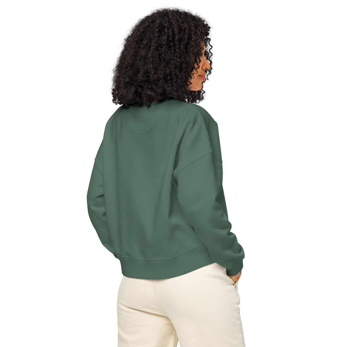 Back of the dark green NeuroSpicy Hooker cropped sweatshirt